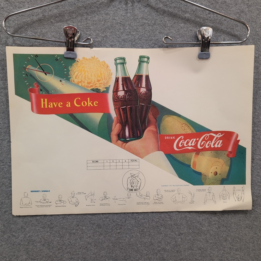 1951 Vintage Coca Cola Football Game Blank High School Program 16" x 11"